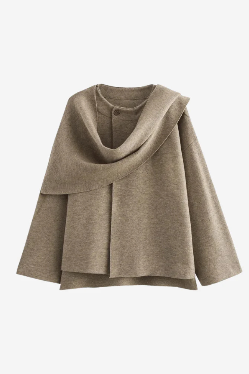 Falerro Women’s Wool Blend Open Front Coat with Scarf Collar
