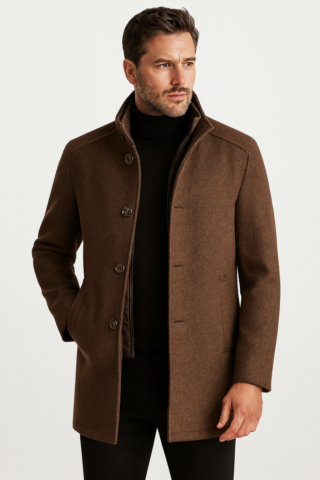 Falerro Men’s Long Wool Blend Overcoat