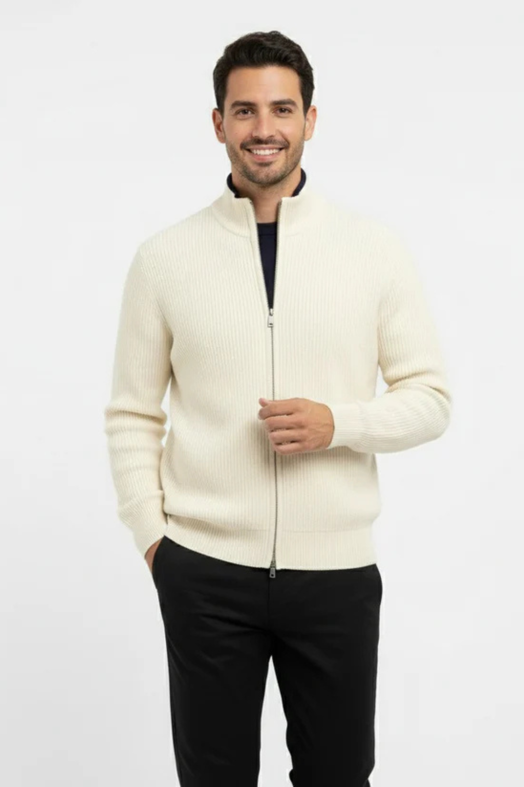 Falerro Men’s Zip-Up Knit Vest – Wool Blend
