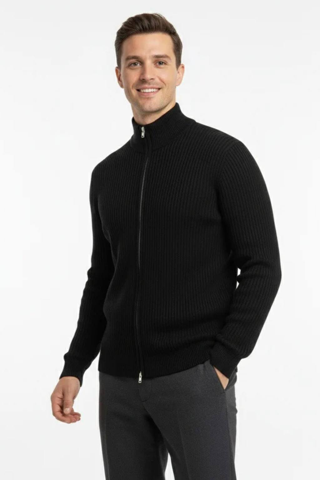 Falerro Men’s Zip-Up Knit Vest – Wool Blend