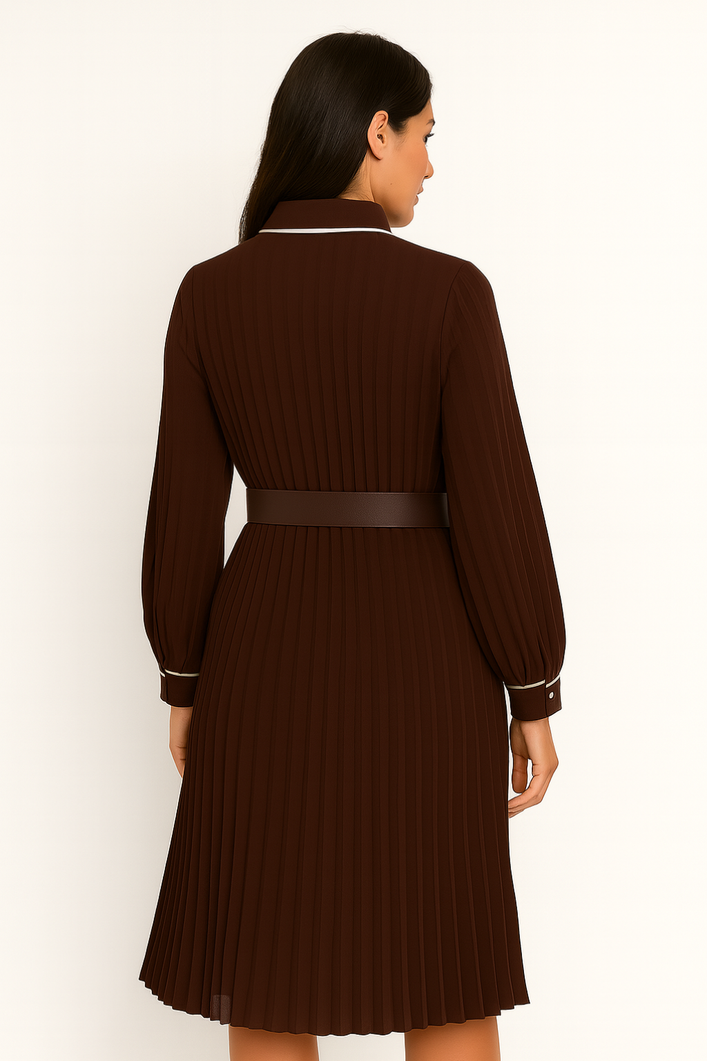Falerro Women’s Long Sleeve Belted A-Line Midi Dress