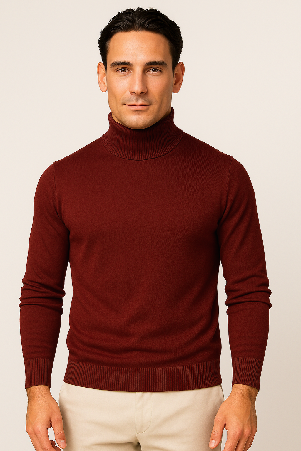 Falerro Men’s Turtleneck Sweater – Rib Knit Wool Blend