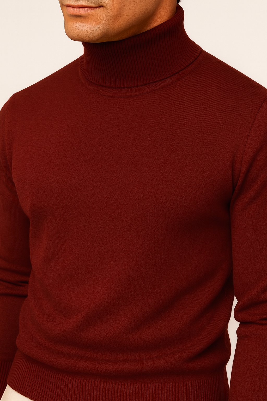 Falerro Men’s Turtleneck Sweater – Rib Knit Wool Blend