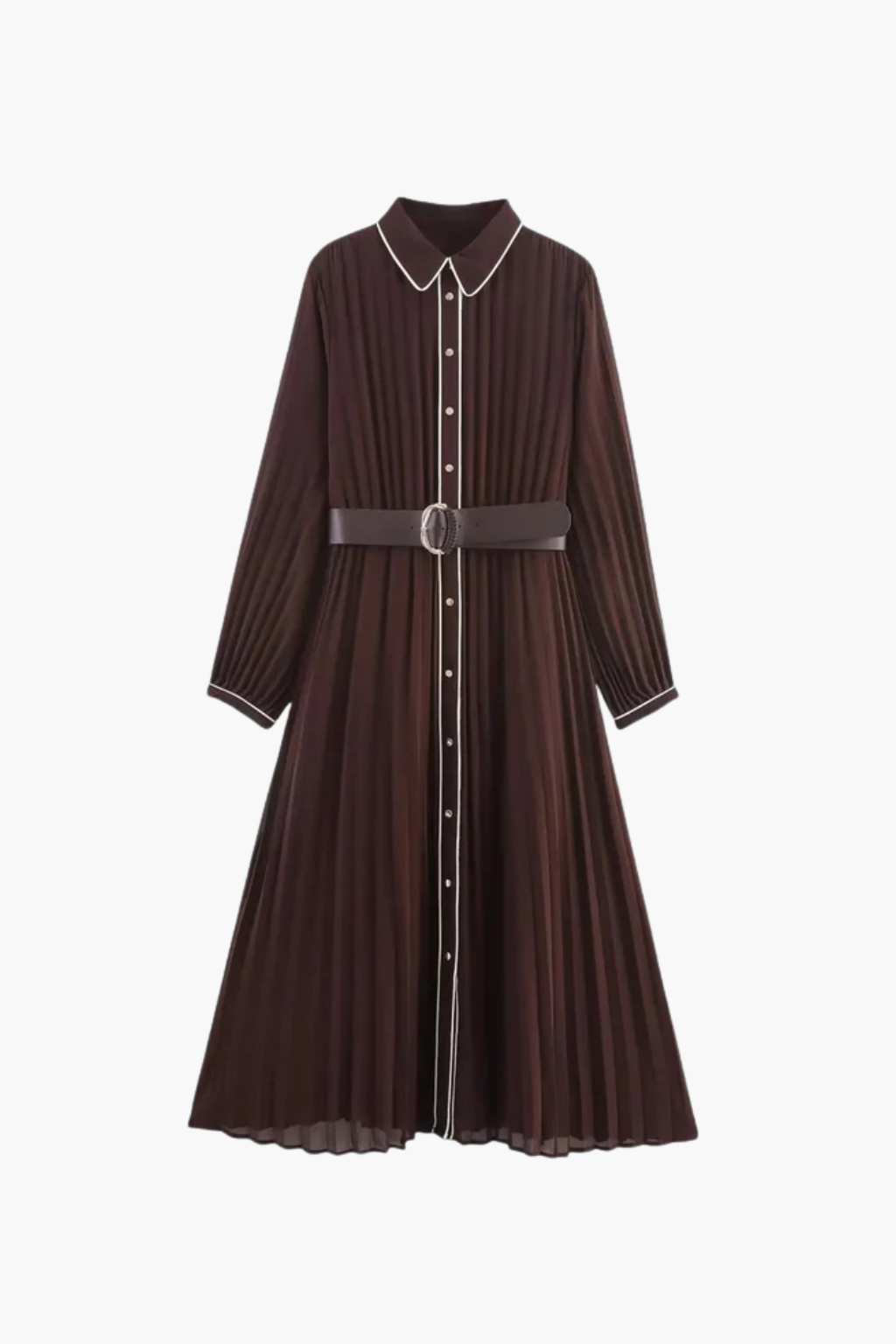 Falerro Women’s Long Sleeve Belted A-Line Midi Dress