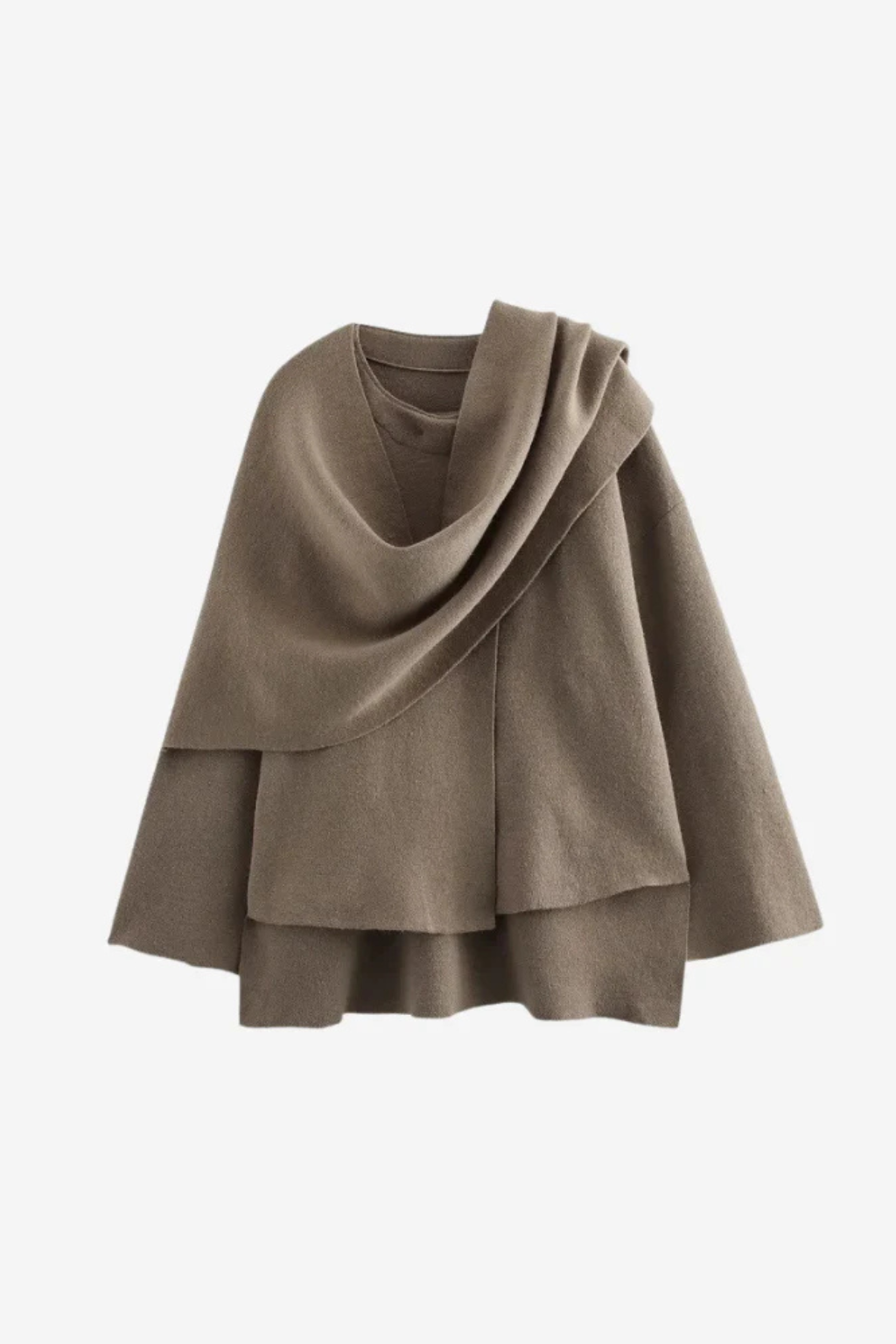 Falerro Women’s Wool Blend Open Front Coat with Scarf Collar