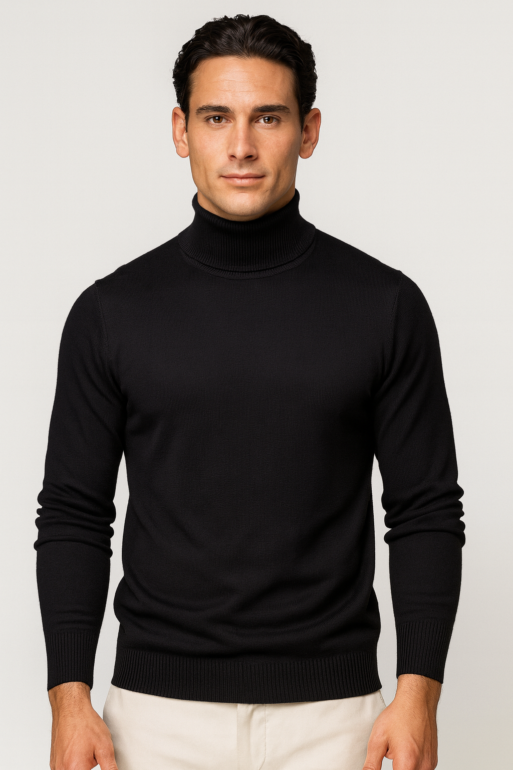 Falerro Men’s Turtleneck Sweater – Rib Knit Wool Blend