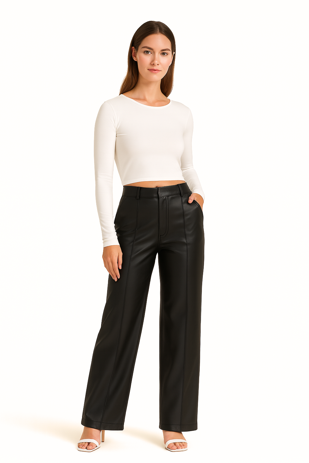 Falerro Women’s High Waist Straight PU Leather Pants