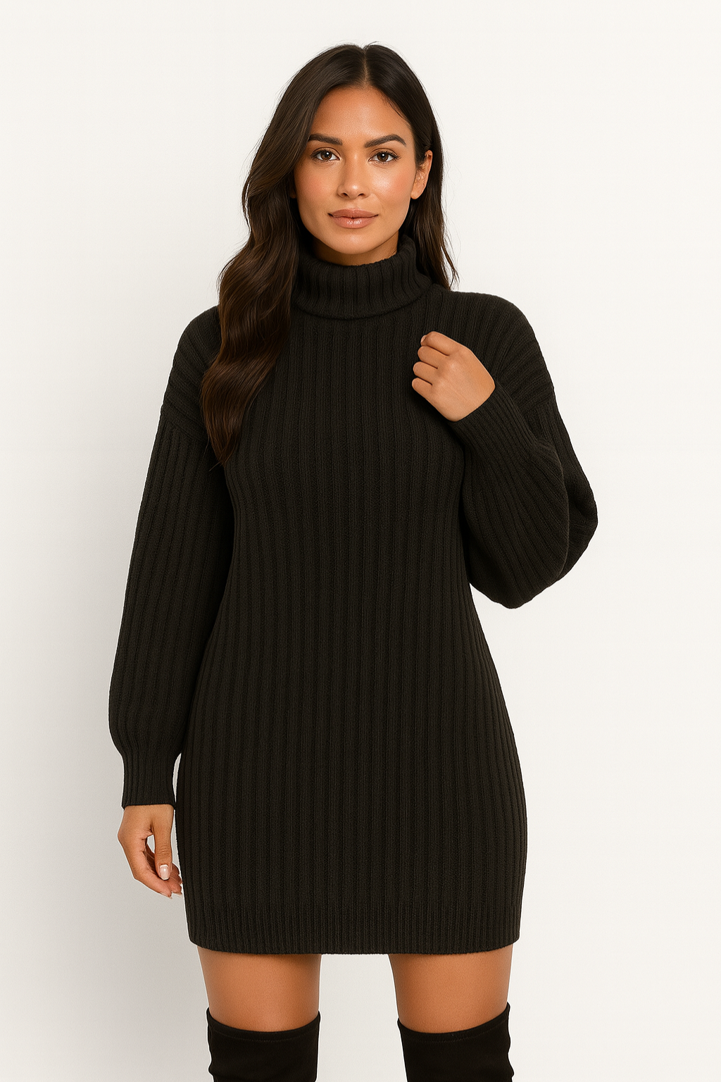 Falerro Women’s Ribbed Knit Turtleneck Sweater Dress