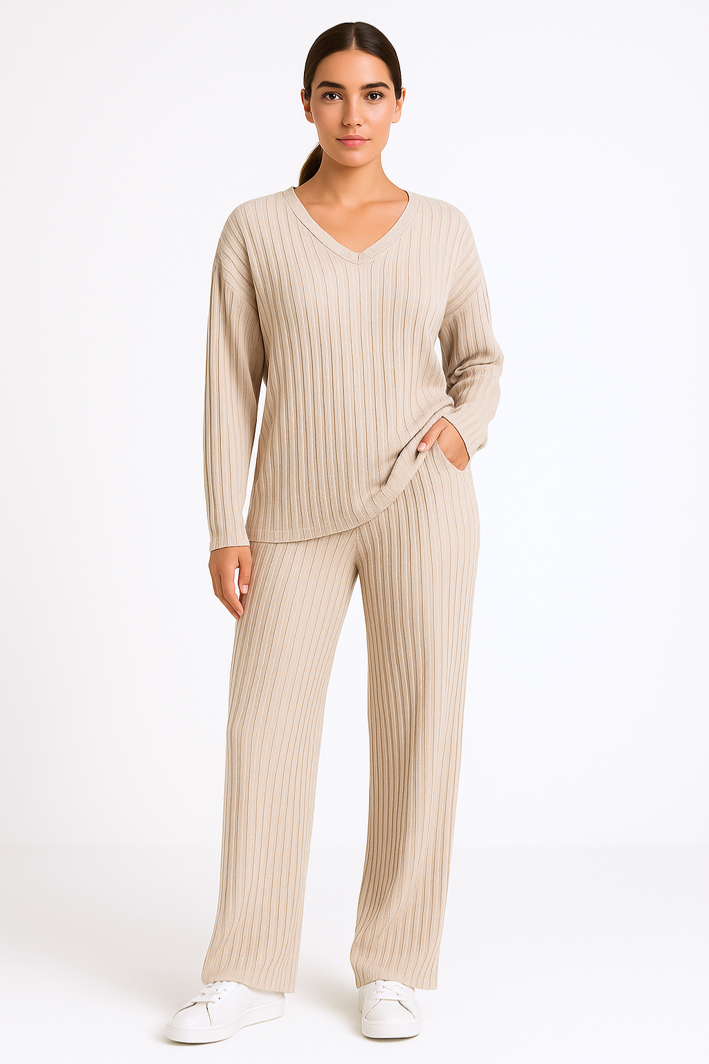 Falerro Women’s Ribbed Knit Two-Piece Set