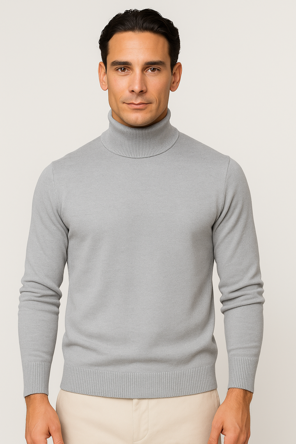 Falerro Men’s Turtleneck Sweater – Rib Knit Wool Blend